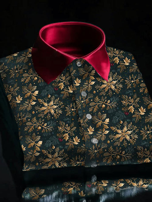 Men's Luxury Christmas Contrast Color Print Long Sleeve Shirt