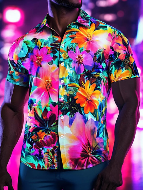 Men's Resort Casual Floral Art Short Sleeve Shirt
