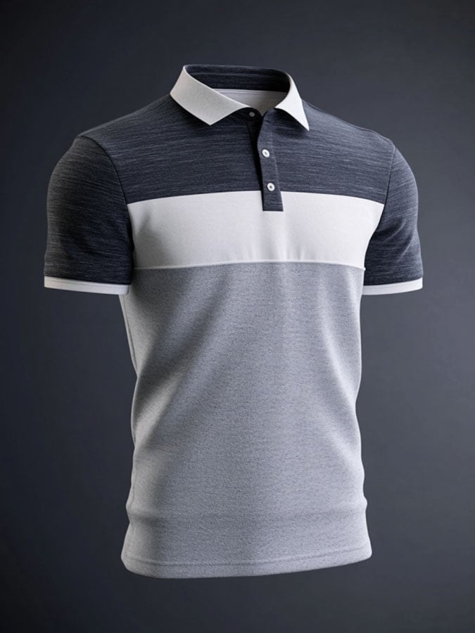 Men'S Casual Classic Contrast Color Print Business Short-Sleeved Polo Shirt