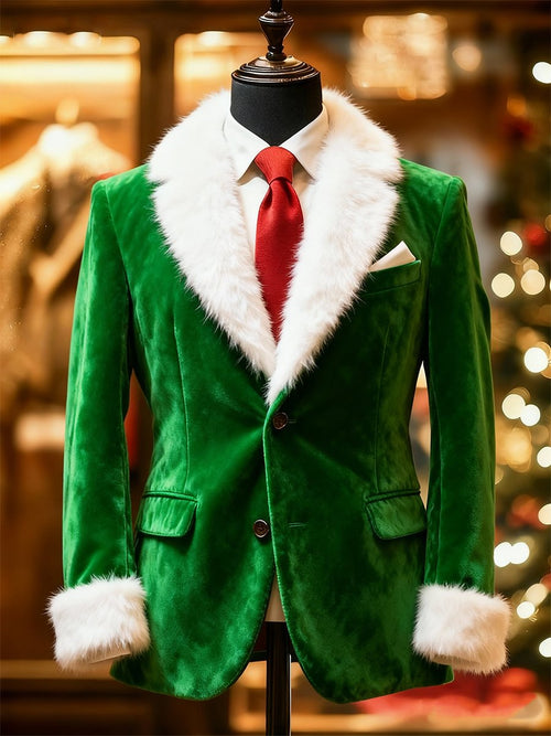 Men's Christmas Party Fur Collar Suit Jacket