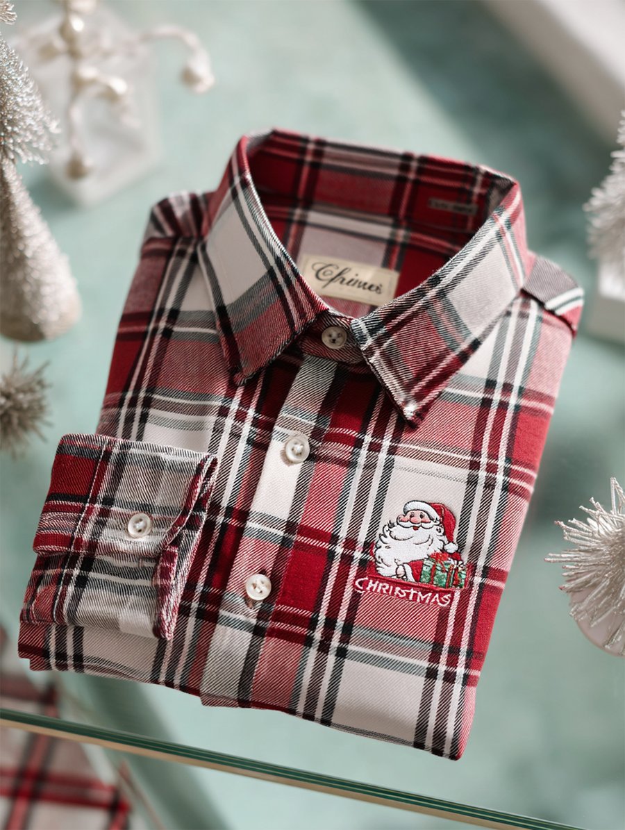 Men's Christmas Plaid Art Long Sleeve Shirt