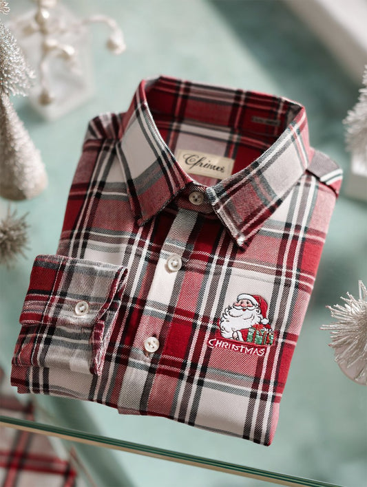 Men's Christmas Plaid Art Long Sleeve Shirt