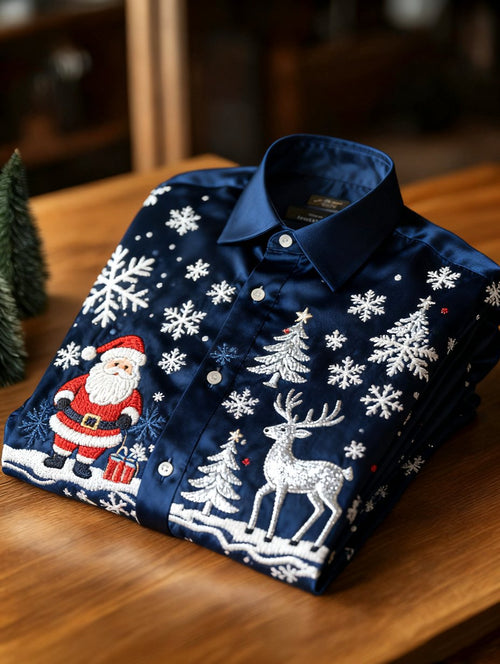 Men's  Christmas Long Sleeve Button-Down Shirt