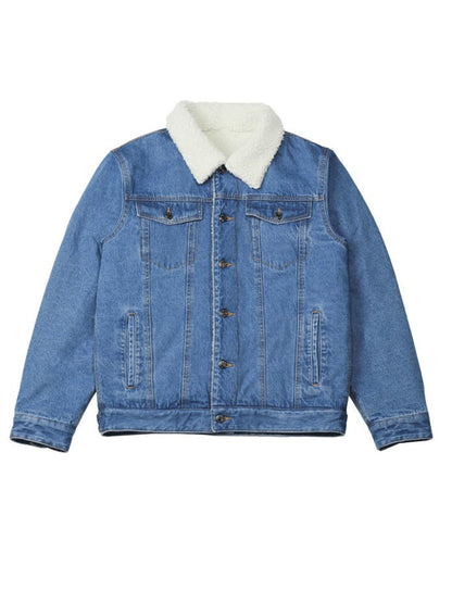 Men's Retro Warm Plush Denim Splicing Warm Jacket