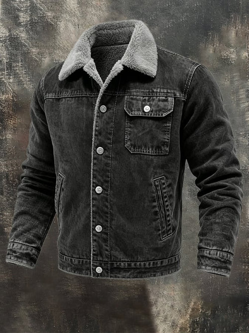 Men's Vintage Washed Denim Plus Fleece Warm Outdoor Jacket