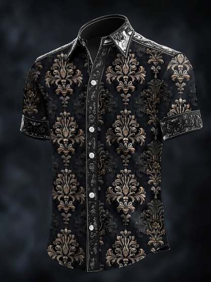Men's Retro Baroque Print Dark Shirt
