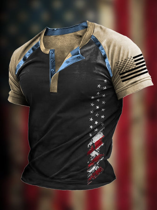 Men's The Pledge Independence Day Henley Neck Raglan Sleeve T-Shirt