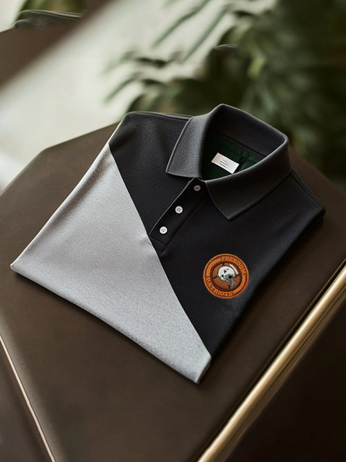 Men's Retro Business Football Logo Print Long Sleeve Polo Shirt