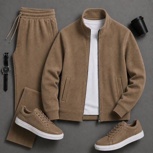 Men's Casual Zip-Up Jacket and Pants  Two Piece Set
