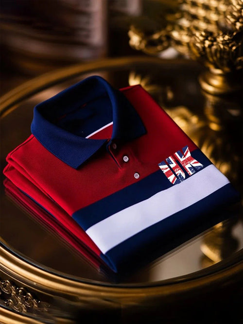 Men's Business Casual Union Jack Button Short Sleeve Polo Shirt