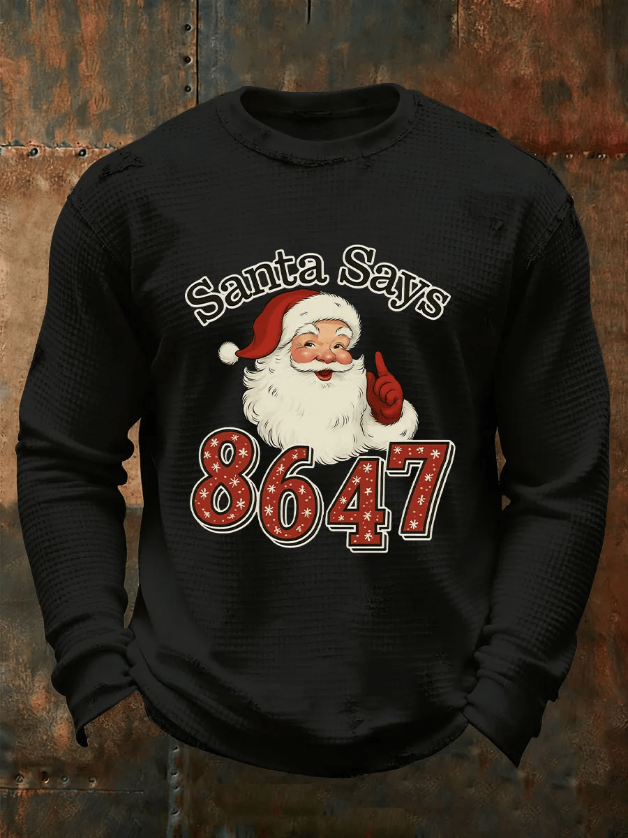 Men's Merry Christmas Santa Claus FDT Printed Casual Long-Sleeved Top