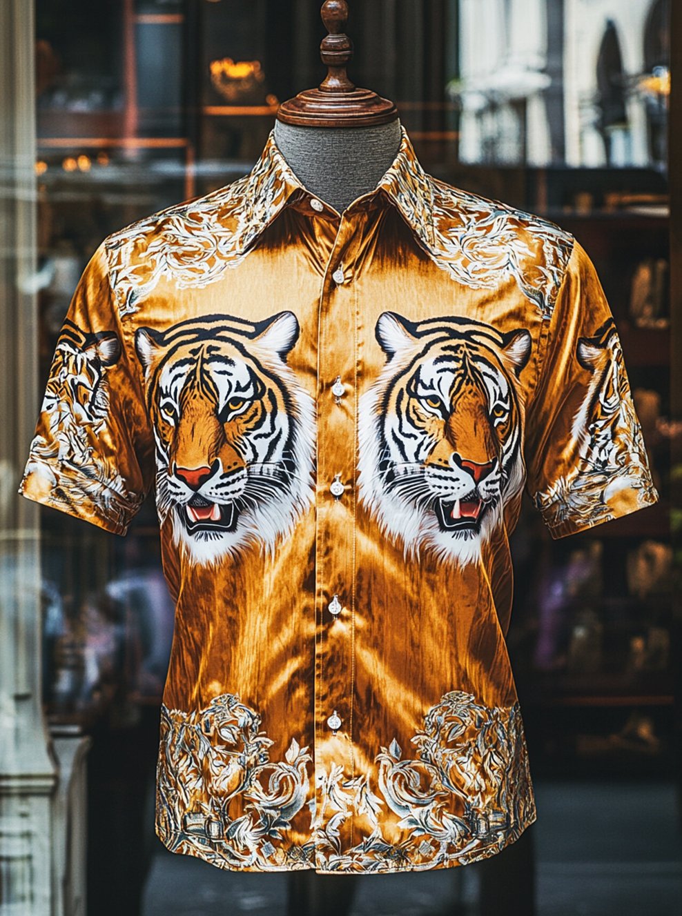Men's Satin Luxury Business Striped Short Sleeve Button Shirt