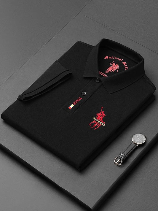 Men's Business Casual Logo Button Short Sleeve Polo Shirt