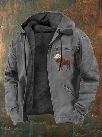 Men's Western Style Vintage Elk Plush Multi-Pocket Jacket