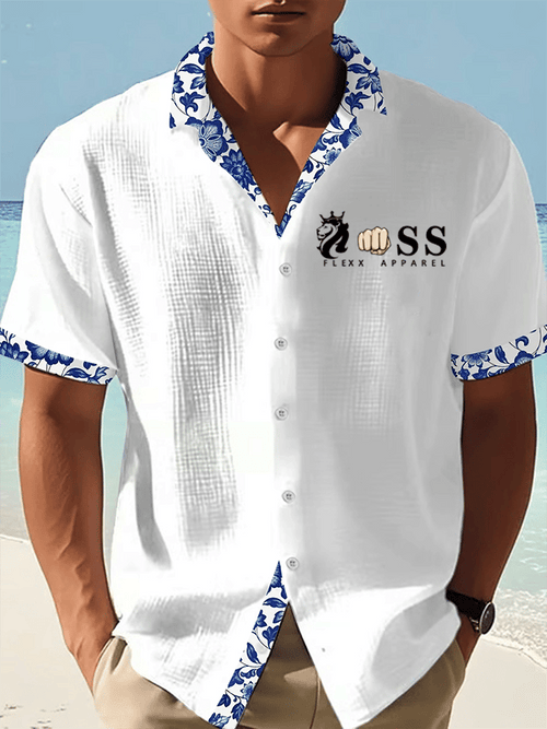 Men's Vintage Letter Design Printed Casual Waffle Shirt