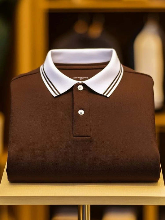 Men's Classic Business Logo Button Short Sleeve Polo Shirt