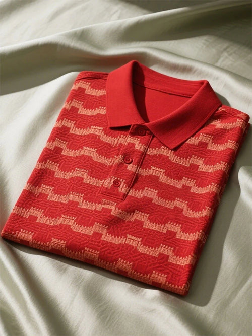Men's Business Casual Geometric Button Short Sleeve Polo Shirt