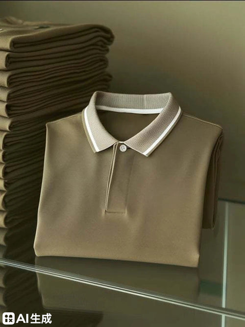 Men's Business Stripe Logo Print Short Sleeve Polo Shirt