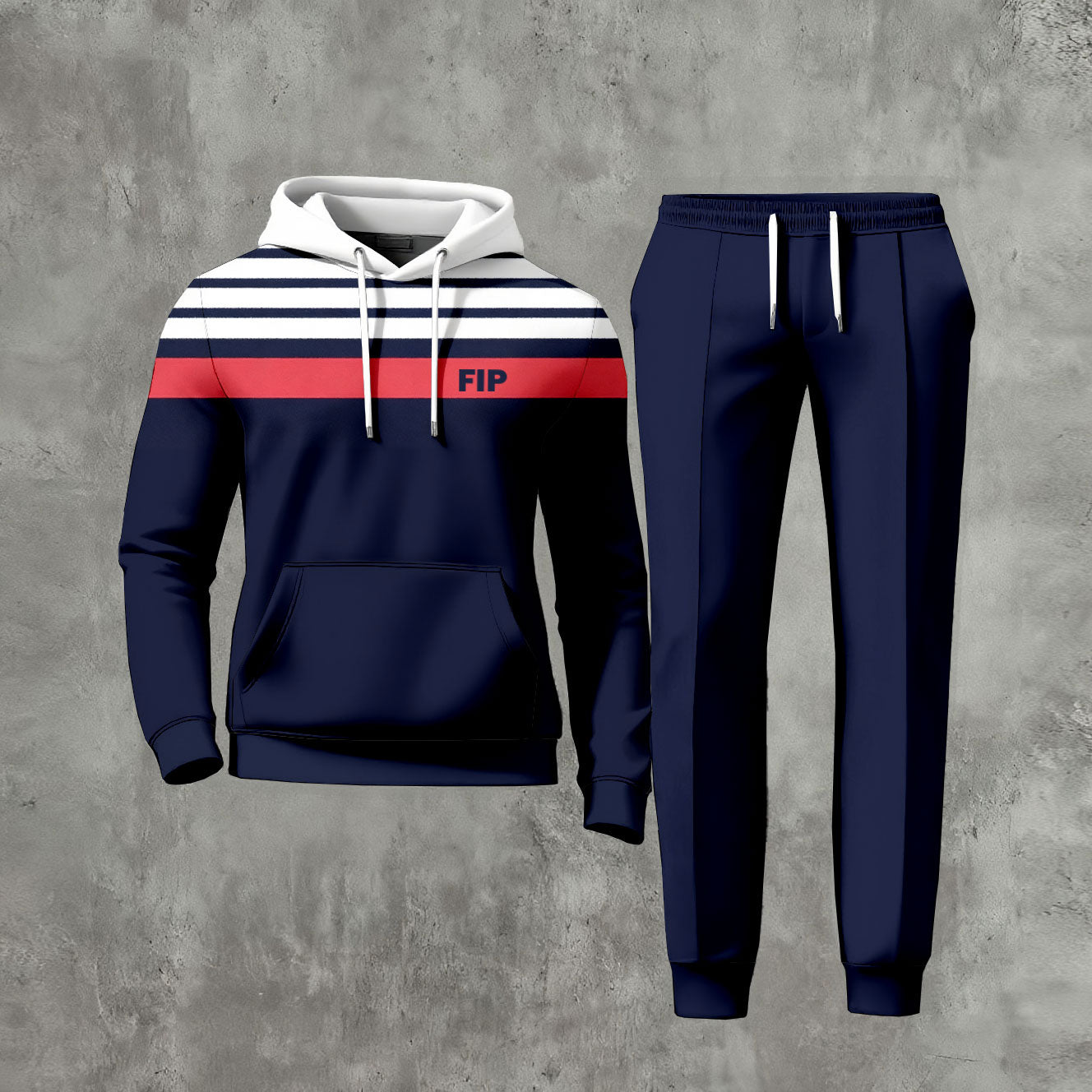 Men's Casual Color Matching Striped Printed Long-Sleeve Hoodies Sweatshirt & Trousers Two-Piece Set
