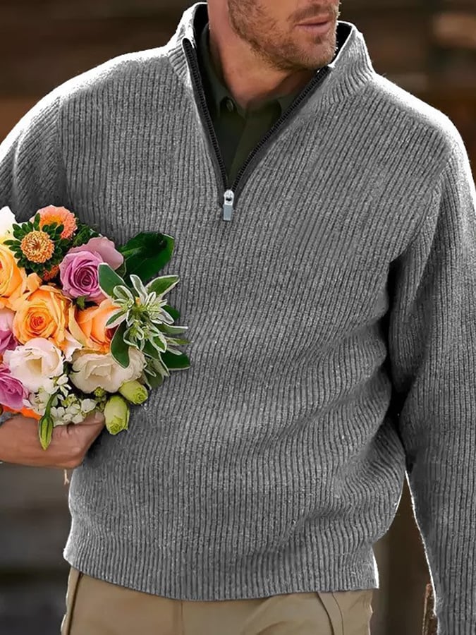 Men's Cotton American Casual Polo Neck Half Zip Knit Tops