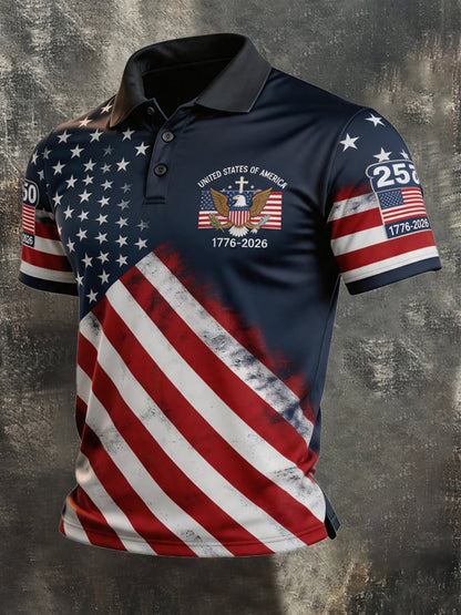 Men's Retro Patriotic Color-Block Polo Shirt