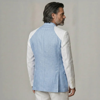 Men's Semi Formal Cool Blue Double Breasted Peak Lapel Contrast Color Blazer