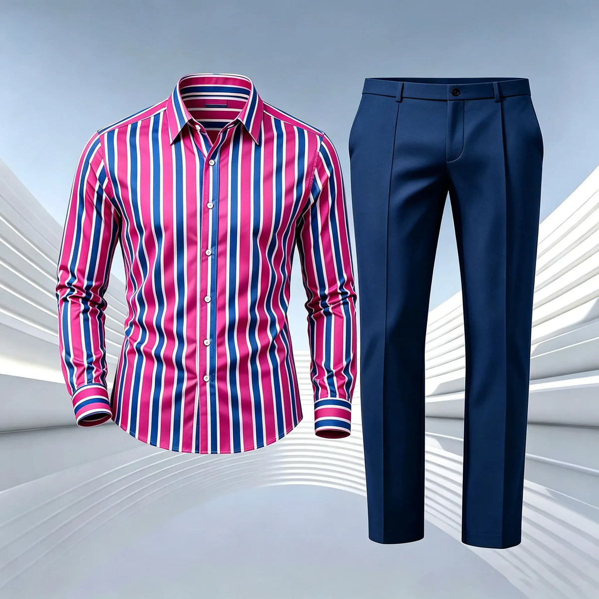 Men's Printed Long-Sleeve Shirt and Pants Set