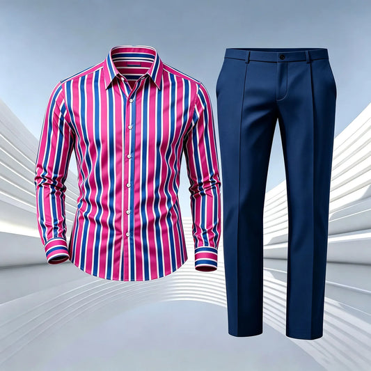Men's Printed Long-Sleeve Shirt and Pants Set