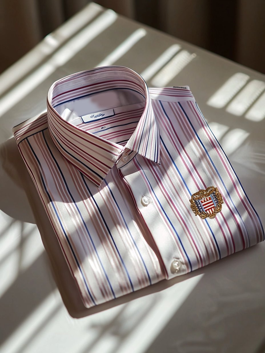 Men's Satin Independence Day Business Stripe Casual Short Sleeve Butto