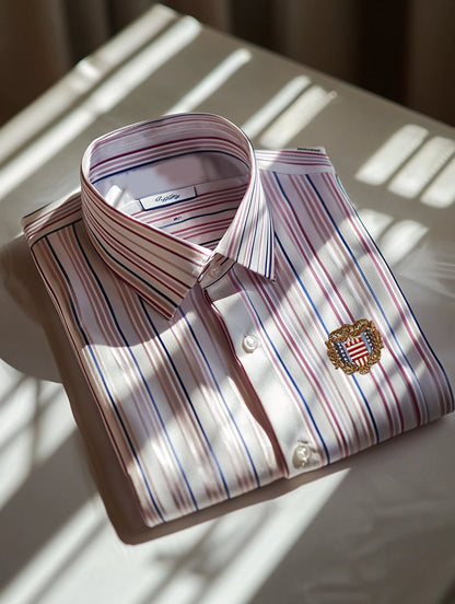 Men's Satin Independence Day Business Stripe Casual Short Sleeve Butto