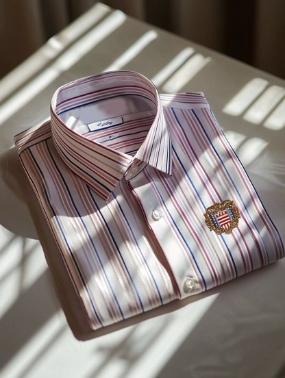 Men's Satin Independence Day Business Stripe Casual Short Sleeve Butto
