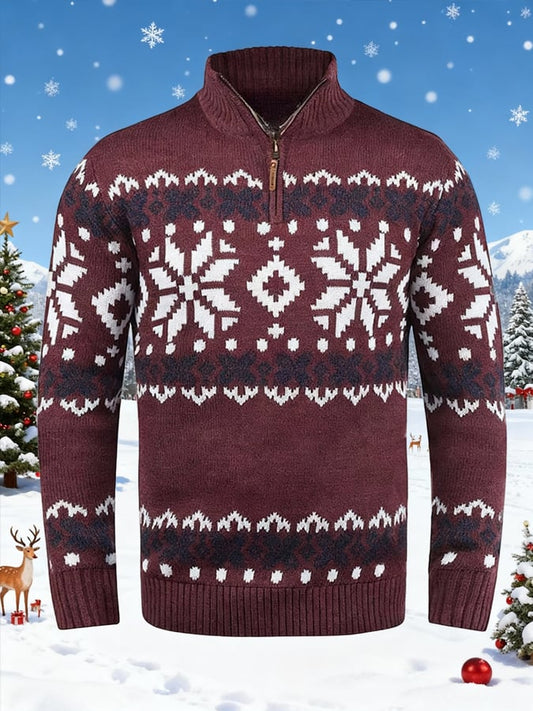 Men's Retro Contrast Christmas Half Zip Knit Sweater