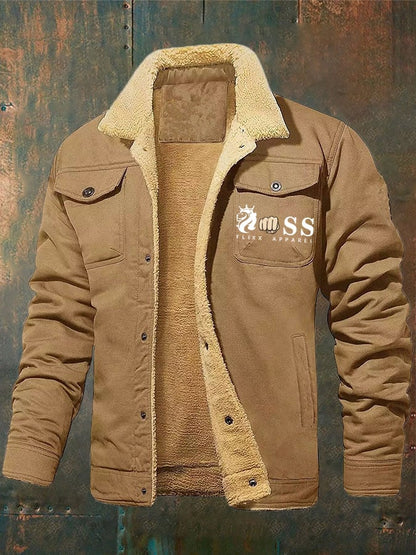 Men's Retro Letter Print Plush Jacket
