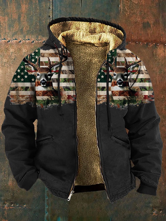 Men's Vintage Elk Flag Print Jacket