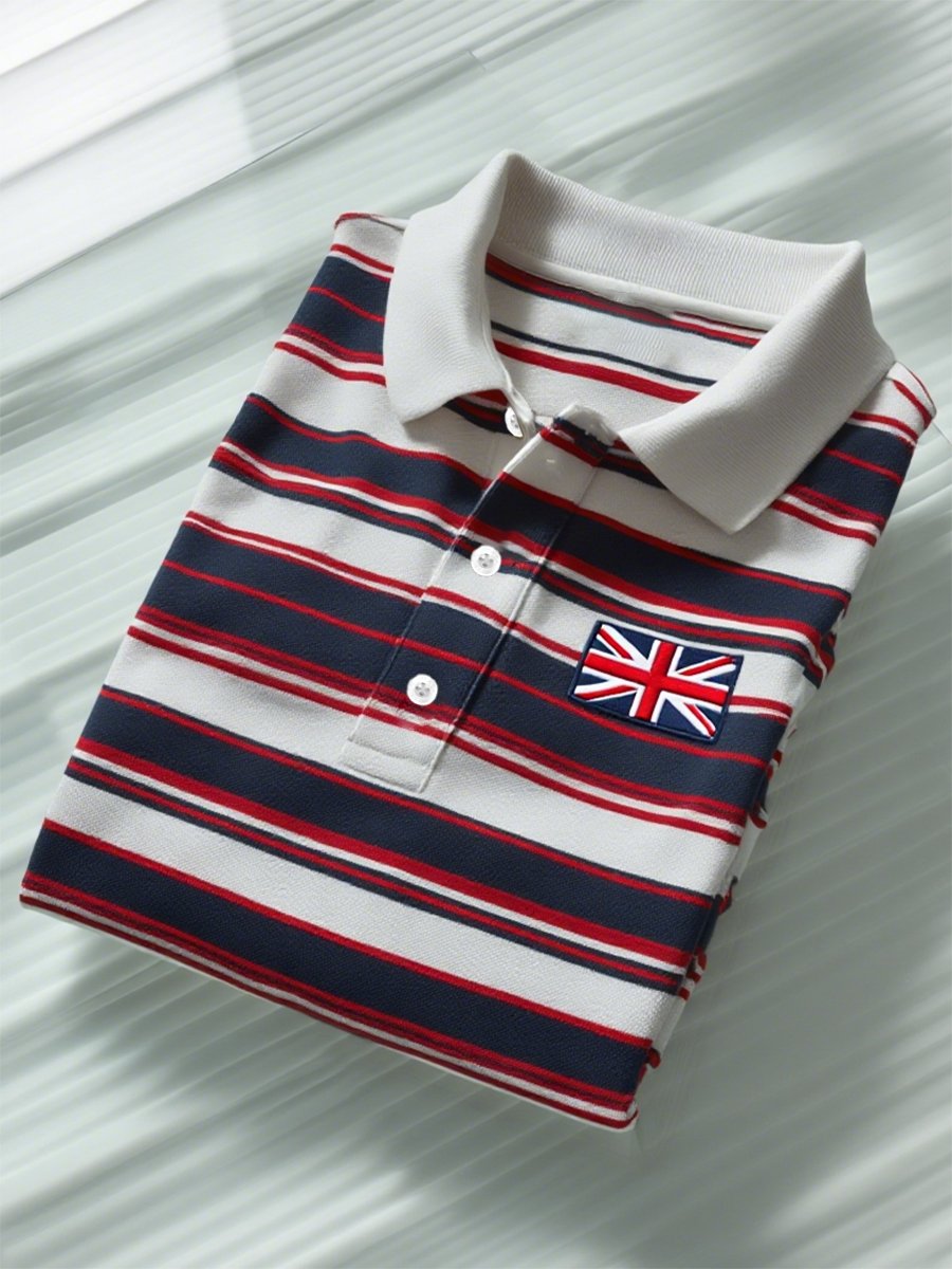 Men's Business Casual Union Jack Button Short Sleeve Polo Shirt
