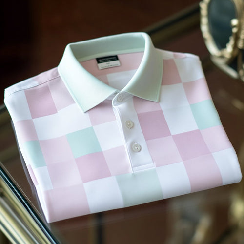 Men's Business Casual Jacquard Button Short Sleeve Polo Shirt
