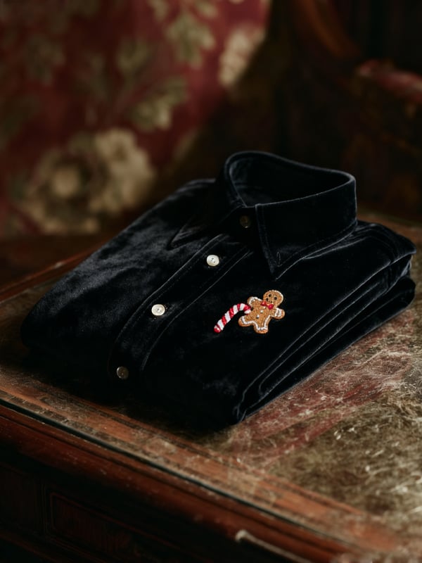 Men's Velvet Rhinestone Christmas Logo Casual Long Sleeve Shirt