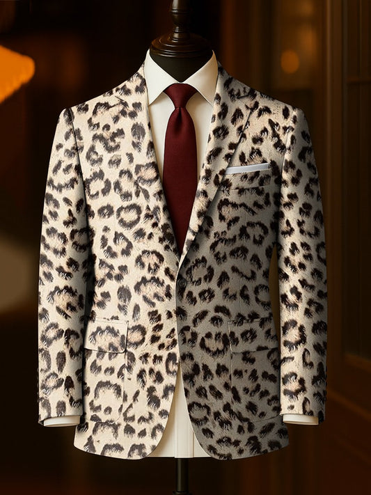 Men's Business Casual Leopard Print Large Pocket Blazer