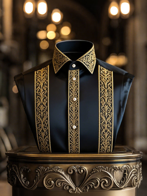 Men's Satin Luxury Business Striped Short Sleeve Button Shirt