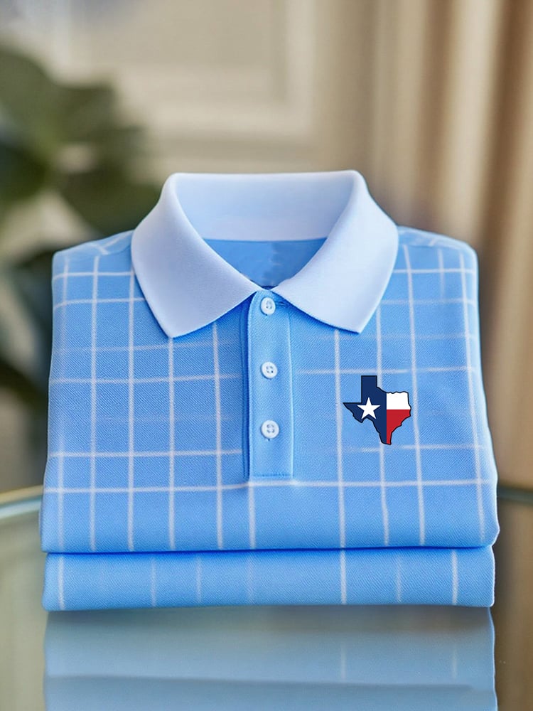 Men's Business Casual Texas Button Short Sleeve Polo Shirt
