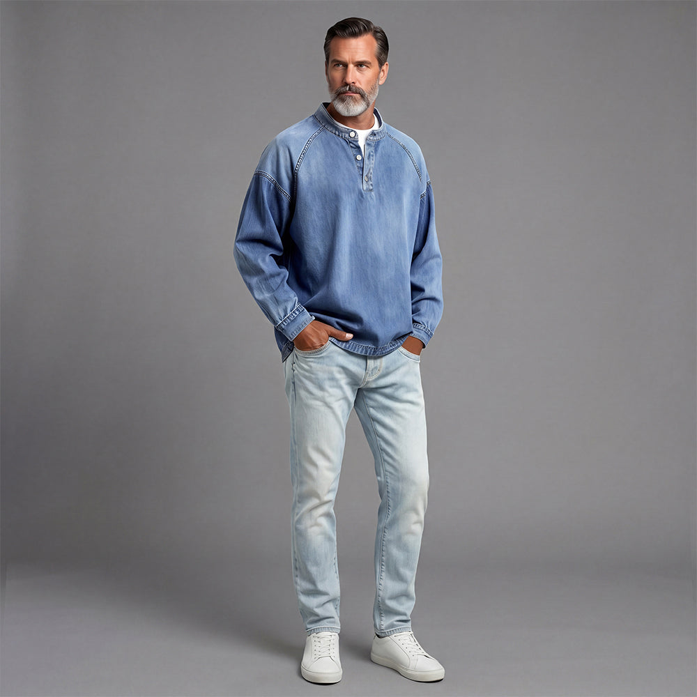 Men's Distressed Denim Casual Shirt