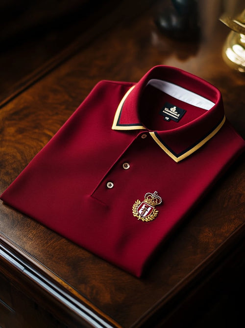 Men's Business Casual Logo Button Short Sleeve Polo Shirt