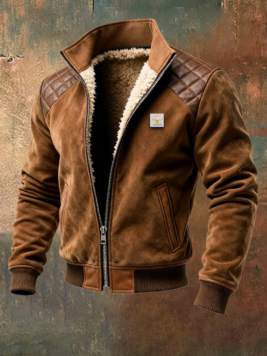 Men's Vintage Suede Splicing Warm Multi-Pocket Outdoor Jacket