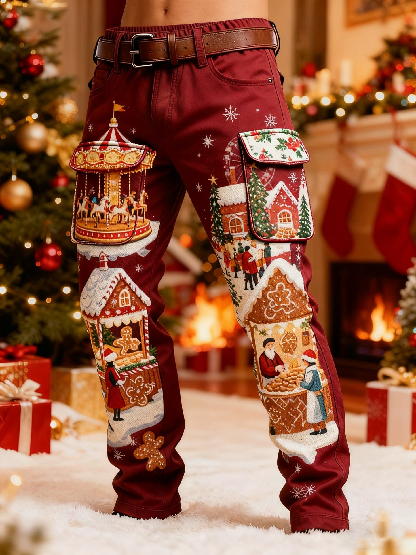 Men's Christmas Printed Cargo Pants