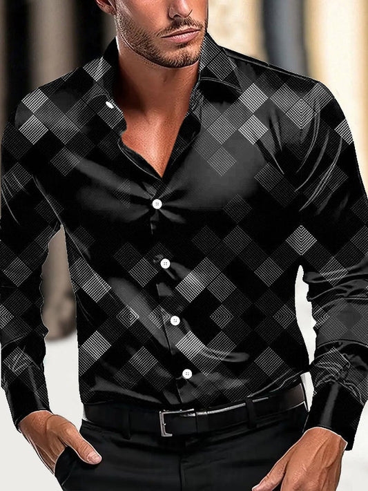 Men's Casual Business Geometric Satin Shirt