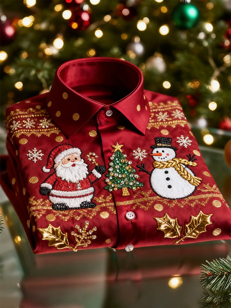 Men's  Christmas Long Sleeve Button-Down Shirt