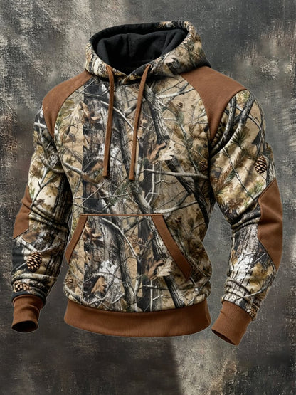 Men's Retro Distressed Color Block Camouflage Print Casual Long Sleeve Sweatshirt