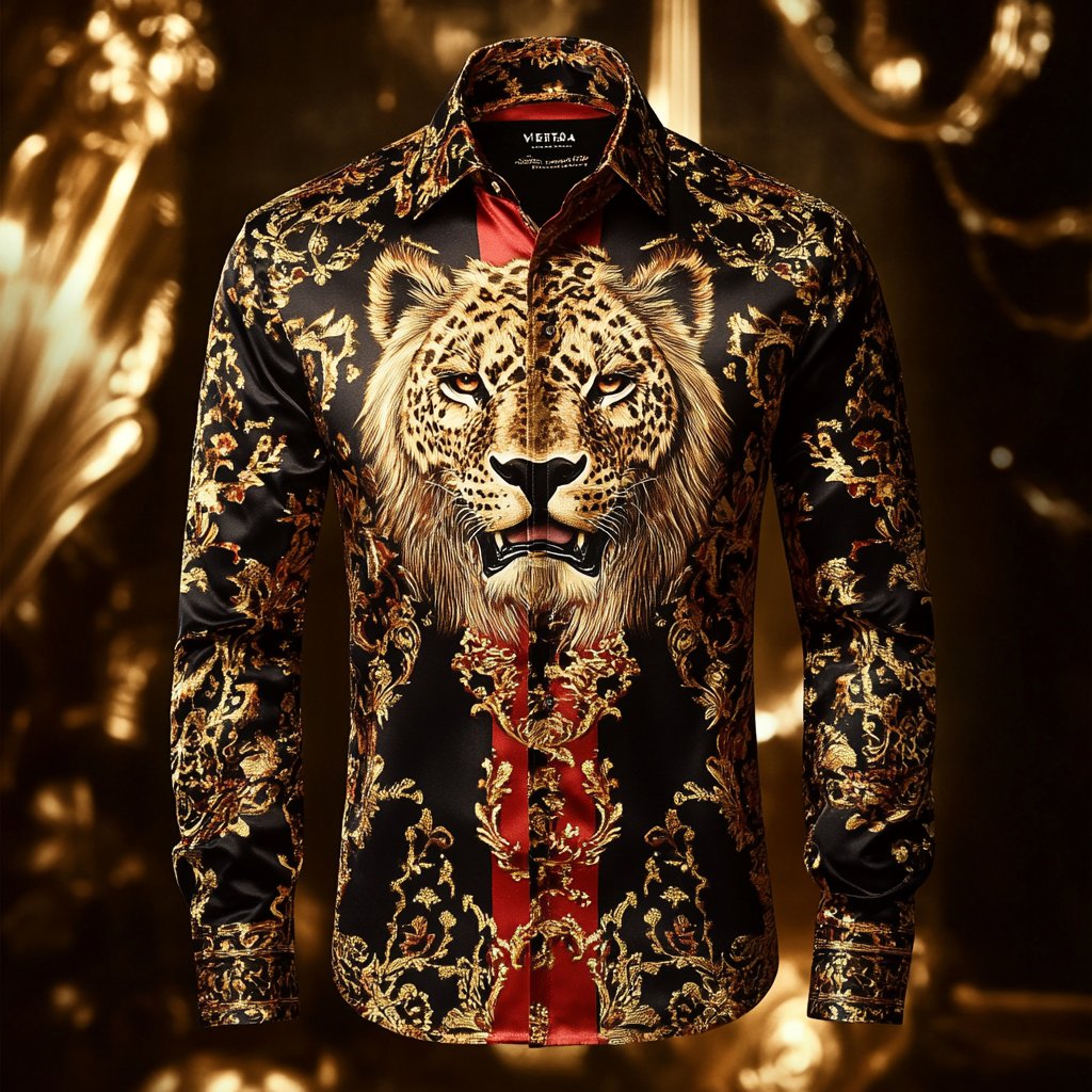 Men's Luxury Long-sleeved Shirt with Beast Print