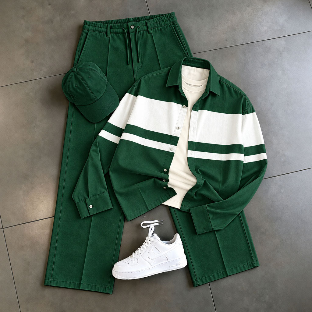 Men's Striped Shirt and Pants Two-Piece Set