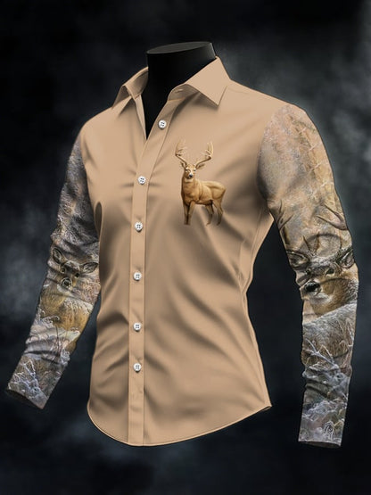 Men's Casual Simple Camouflage Elk Western Style Shirt